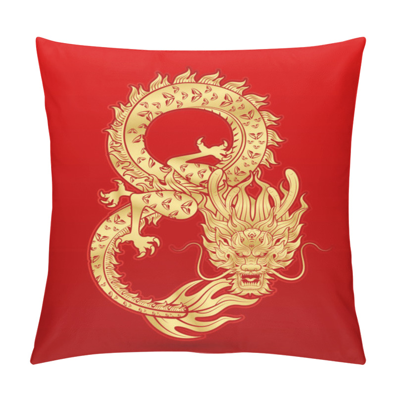 Personality  Traditional Chinese Dragon Gold Zodiac Sign Number 8 Infinity Isolated On Red Background For Card Design Print Media Or Festival. China Lunar Calendar Animal Happy New Year. Vector Illustration. Pillow Covers