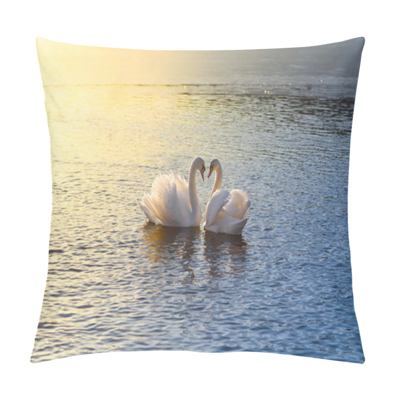 Personality  Two Swans Forming A Heart Pillow Covers