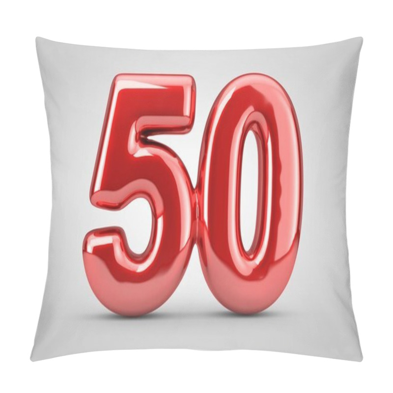 Personality  Red Glossy Balloon Number 50 Isolated On White Background. Pillow Covers