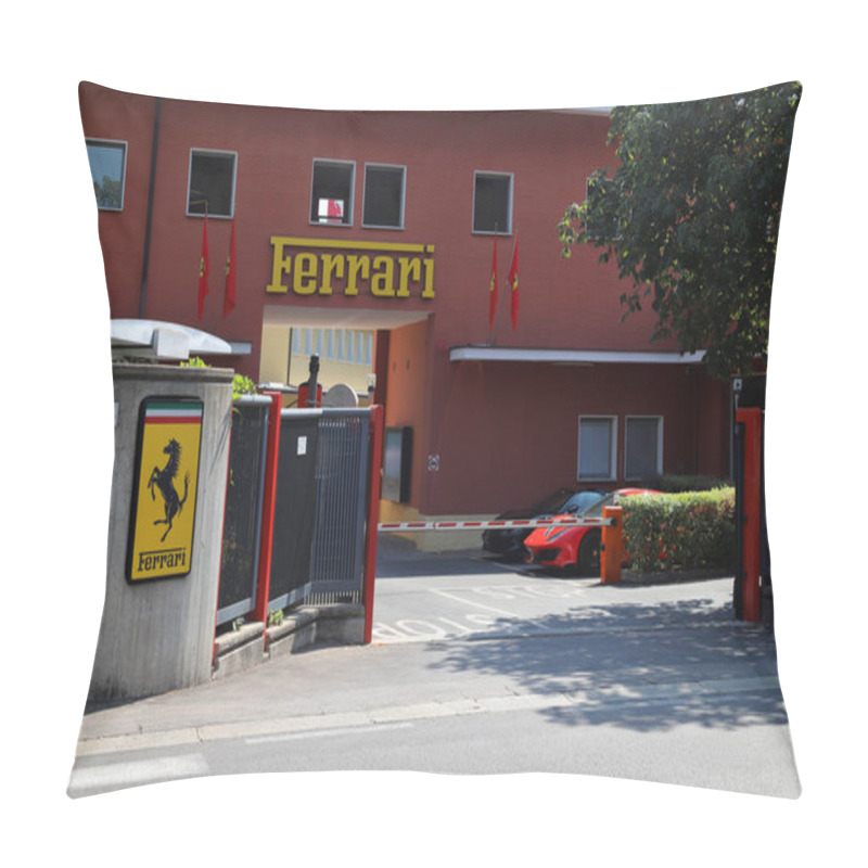 Personality  Maranello, Modena, Italy, July 23 2024 - Entrance To The Historic Ferrari Industrial Plant Pillow Covers