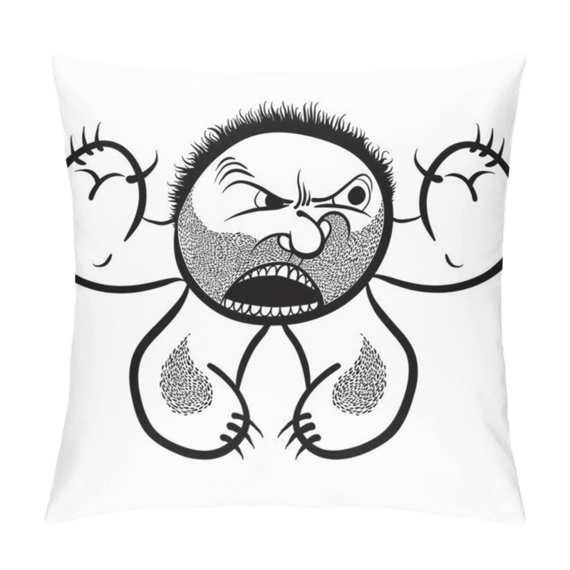 Personality  Angry Cartoon Monster With Stubble, Black And White Lines Vector Pillow Covers