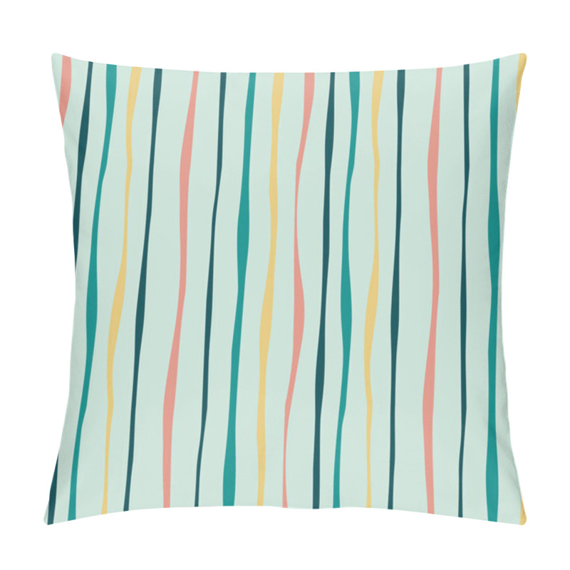 Personality  Hand Drawn Abstract Thin Vertical Wavy, Curly Lines With Pastel Yellow, Emerald Green, Mint, Pink Colors. Tender Nature Palette Strokes, Print For Fabric, Apparell, Textile, EPS10, Editable Pillow Covers