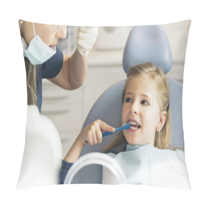 Personality  Doctor Dentist Teaching A Child To Brush Teeth. Pillow Covers