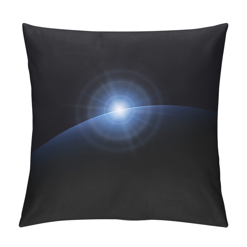 Personality  View From Space, Blue Star Rises Above The Planet, The Sun Rising Over The Earth, Rays And Glare Over The Earth , Space Background, Vector Illustration Pillow Covers