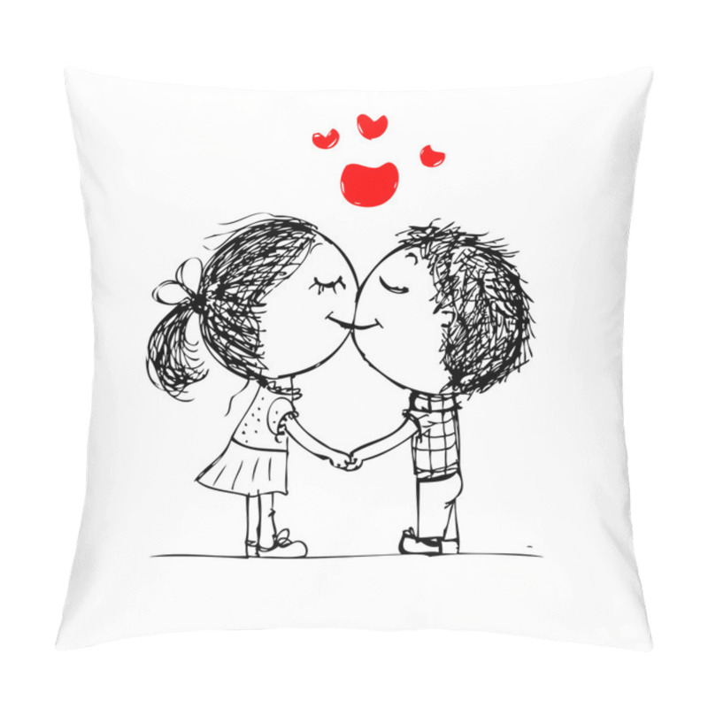 Personality  Couple Kissing, Valentine Sketch For Your Design Pillow Covers