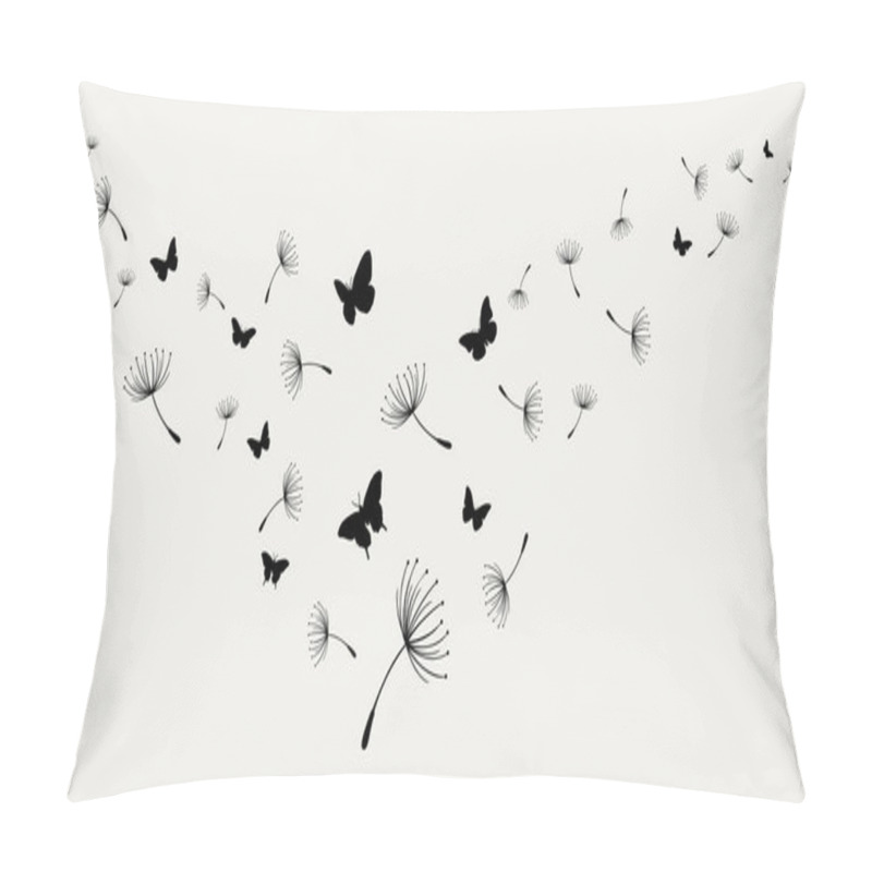 Personality  Dandelion With Flying Butterflies And Seeds, Vector Illustration Pillow Covers