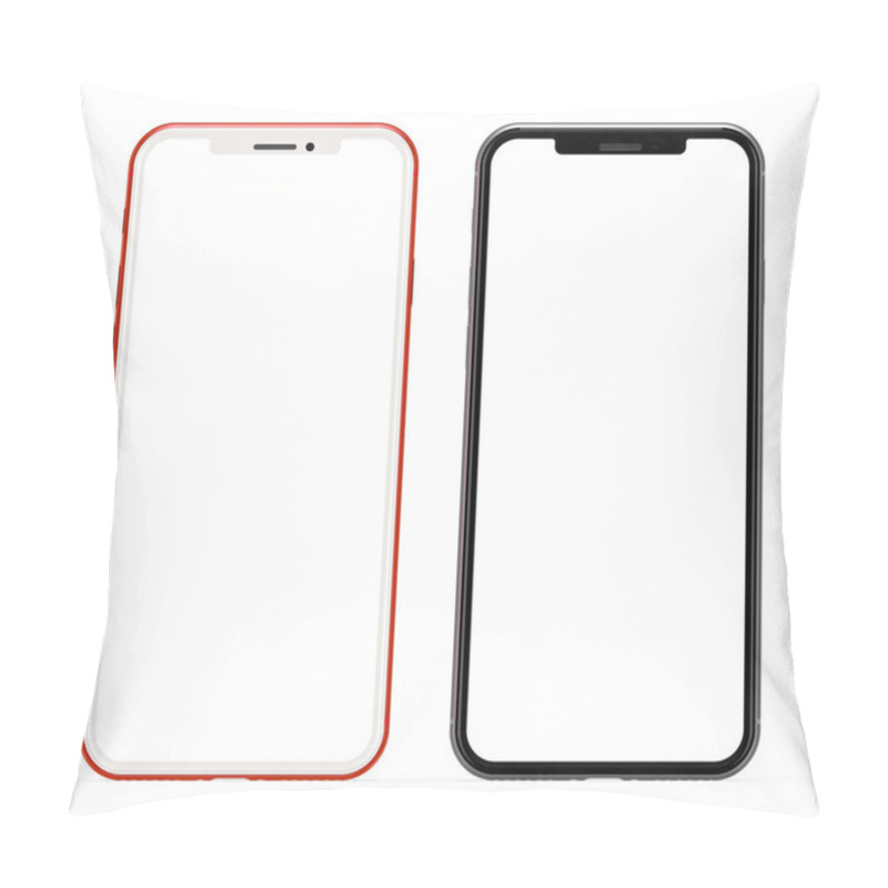 Personality  Set Of Smartphones With Blank Screen, Isolated On White. High Details. Pillow Covers