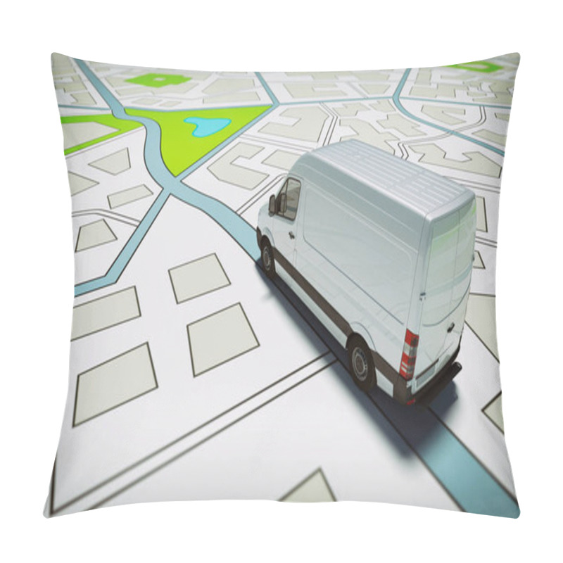 Personality  Truck On A Road City Map. Concept Of Global Shipment And GPS Tracking Pillow Covers