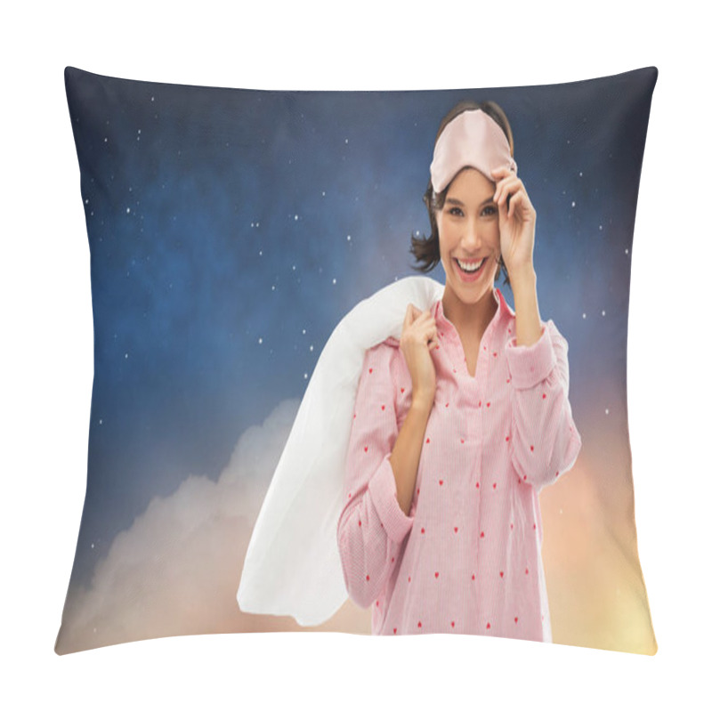 Personality  Woman With Pillow In Pajama And Eye Sleeping Mask Pillow Covers