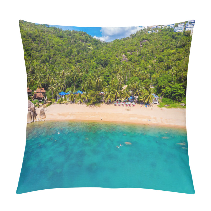 Personality  Aerial View Of Beautiful Tropical Beach And Sea With Palm And Other Tree In Koh Samui Island For Travel And Vacation Pillow Covers