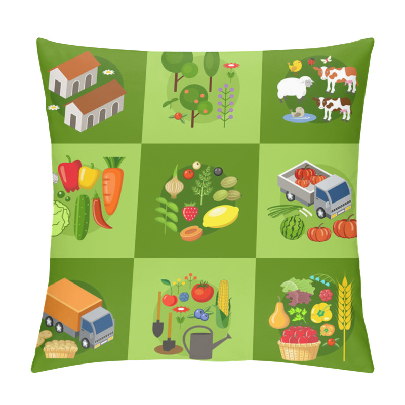 Personality  Big Set Of Farmer Elements. Fields, Animals, Plants. Vector Illustration Pillow Covers