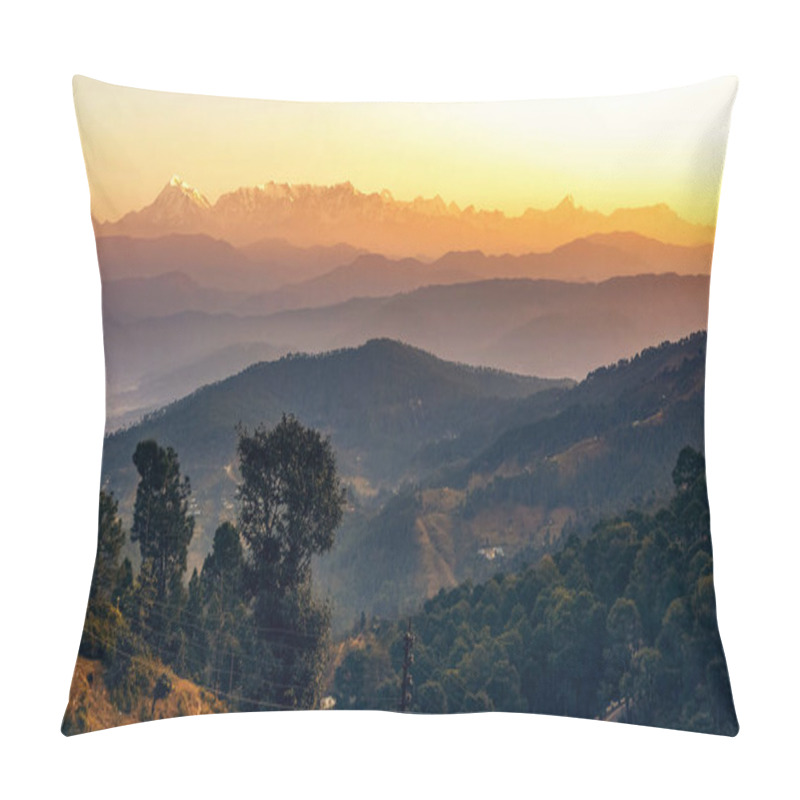 Personality  Himalaya Mountain Range At Sunrise With Moody Sky As Seen From Kausani Uttarakhand India. Pillow Covers