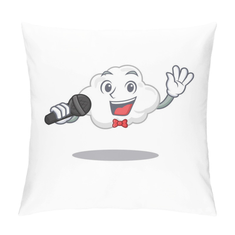 Personality  Talented Singer Of White Cloud Cartoon Character Holding A Microphone. Vector Illustration Pillow Covers