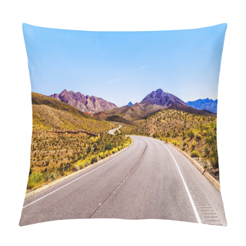 Personality  Northshore Road SR167 In Lake Mead National Recreation Area Winding Through Semi Desert Landscape With Rugged Mountains Between Boulder City And Overton In Nevada, USA Pillow Covers