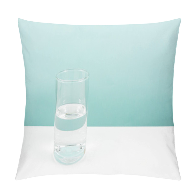 Personality  Half Empty Or Half Full Glass Of Water On White Table. Pillow Covers