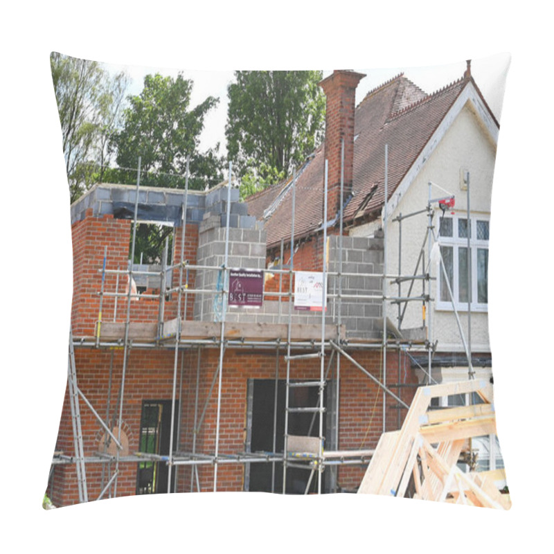 Personality  Poole, England - June 2021: Extension Being Added To A Detached House In The Sandbanks Area Of Pooler. Pillow Covers