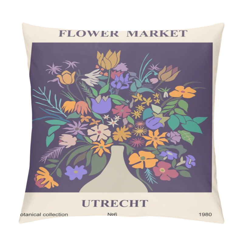 Personality  Flower Market Poster Utrecht. Abstract Floral Art. Modern Contemporary Digital Print For Cards, Wall Decor. Unique Hand Drawn Vector Illustration In Retro Style With Abstract Floral Elements And Vase. Pillow Covers