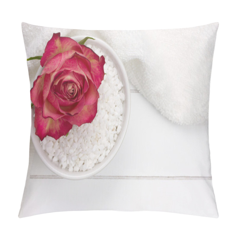 Personality  White Bowl With Bath Salt And Red Rose On Top Of It Pillow Covers