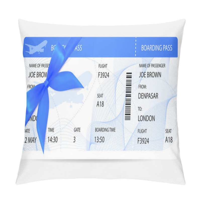 Personality  Boarding Pass (ticket, Traveler Check Template) With Gift Bow, Aircraft (airplane Or Plane) Silhouette On Background. Travel By Aerial Transport. Enjoy Your Vacation. Isolated Vector On White Pillow Covers