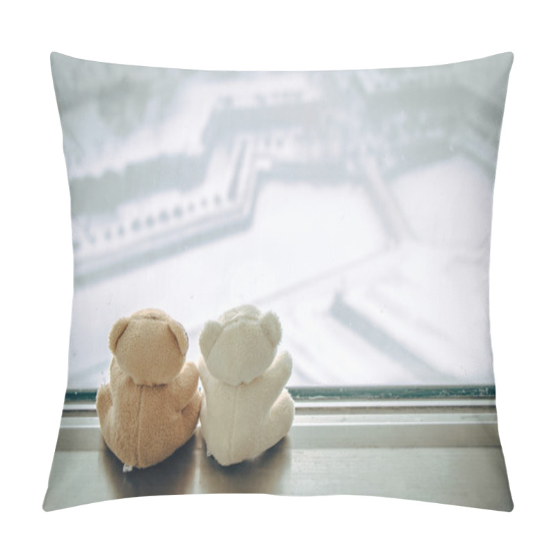 Personality  Lovely Couple Bear Sit Together Near Window Pillow Covers