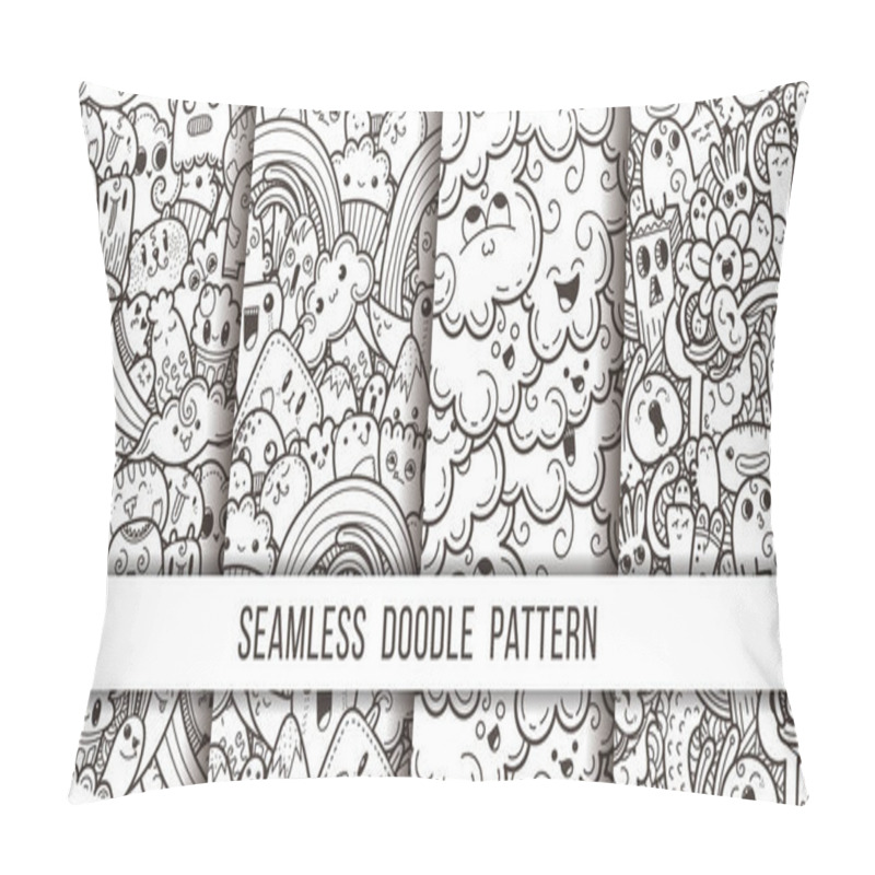 Personality  Collection Of Funny Doodle Monsters Seamless Pattern For Prints, Designs And Coloring Books Pillow Covers