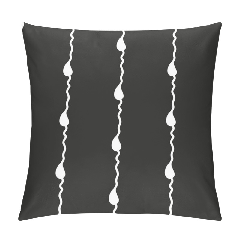 Personality  Abstract Seamless Black And White Pattern With Vertical Wavy Lines And Drops On A Black Background. Vector Eps 10. Pillow Covers