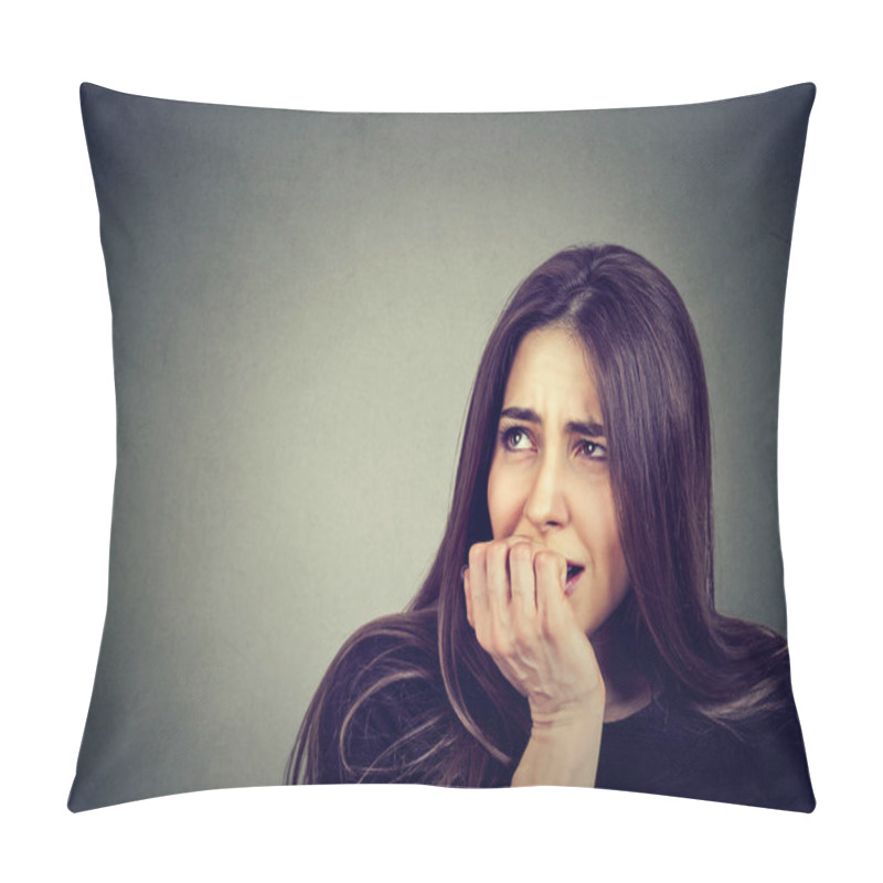 Personality  Nervous Woman Biting Her Fingernails Anxious  Pillow Covers