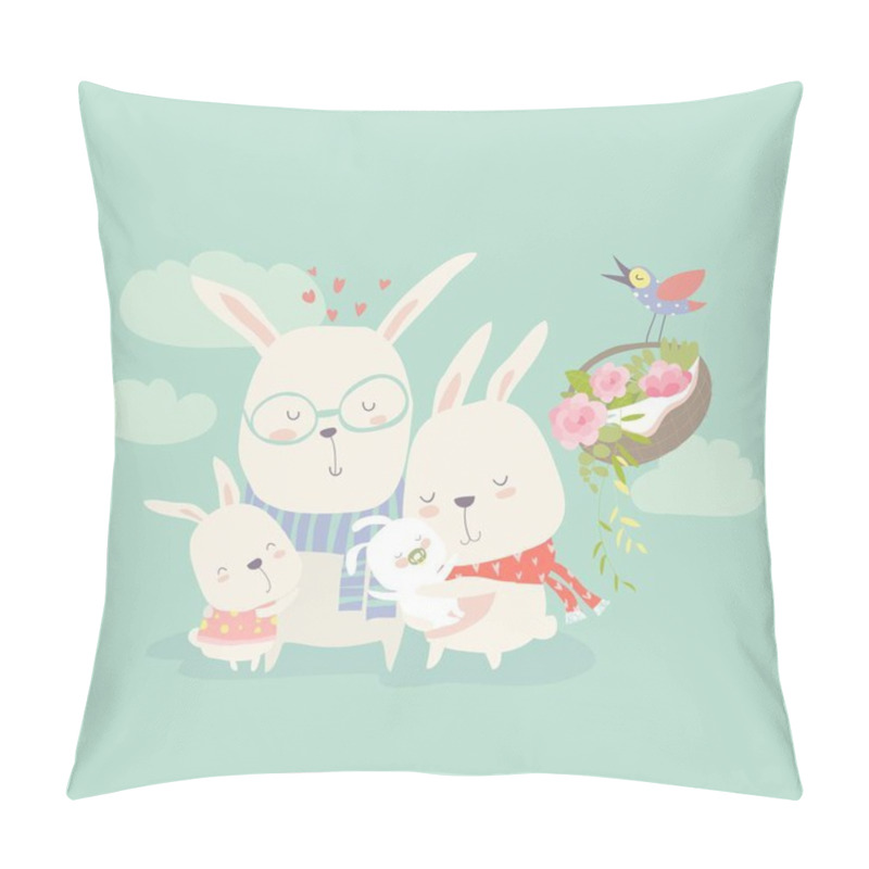 Personality  Illustration Of Happy Cartoon Rabbits Family With New Born Pillow Covers