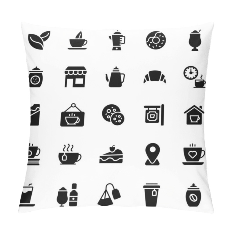 Personality  Cafe Glyph Icons Pack Is Here To Make Your Design Projects Worthy. These Coffee And Tea Related Icons Are Editable As Per Your Need. Hold Them Now! Pillow Covers