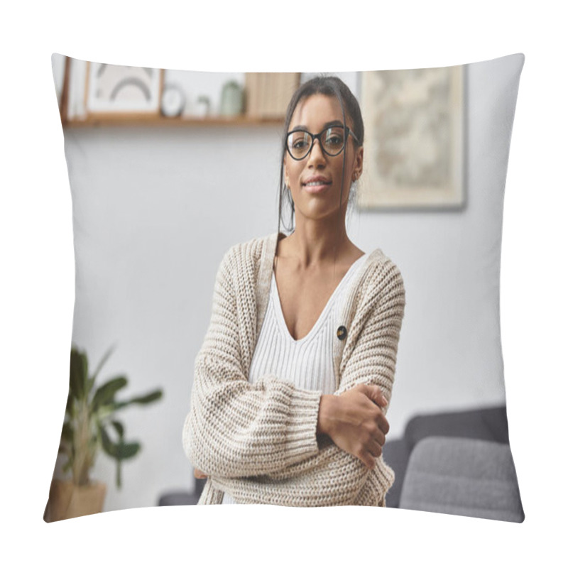 Personality  A Young Woman Studies At Home, Cozy In Her Sweater, Focused On Her Learning Journey. Pillow Covers