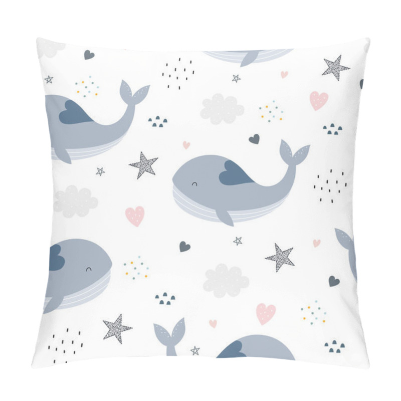 Personality  Blue Whale With Stars And Heart Seamless Pattern The Design Used For Fabric Pattern, Textile, Print, Wallpaper, Wrapping Paper Vector Illustration On White Background Pillow Covers