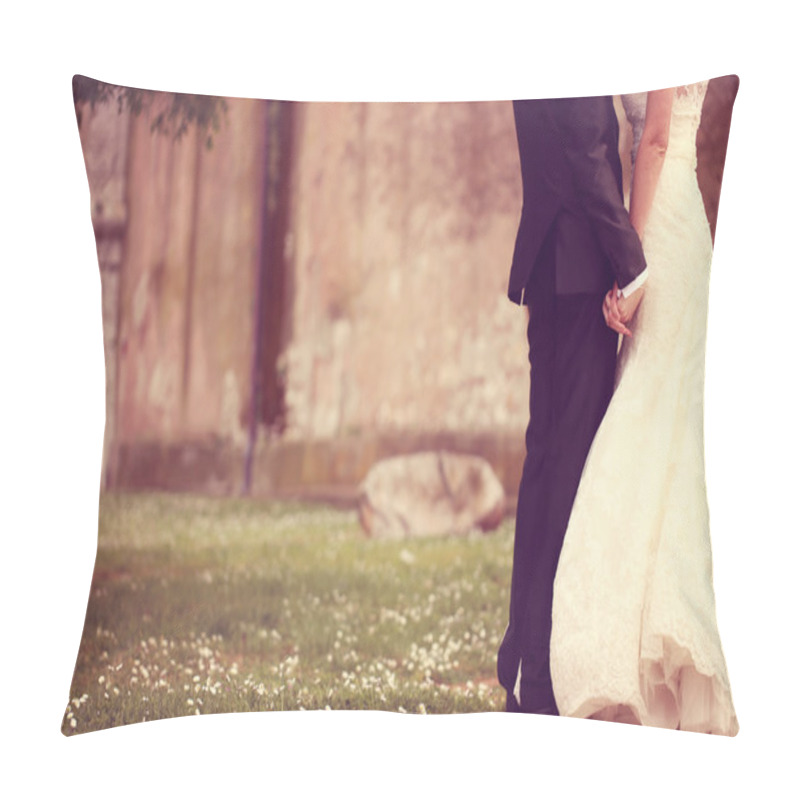 Personality  Close Up Of A Bride And Groom Holding Hands Pillow Covers