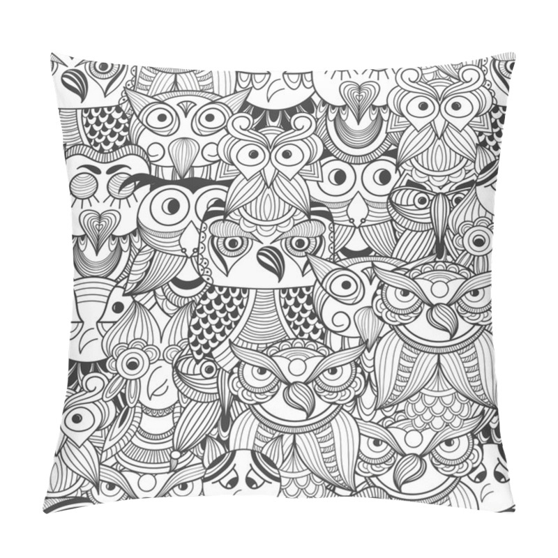 Personality  Seamless Pattern With Doodle Owls Pillow Covers