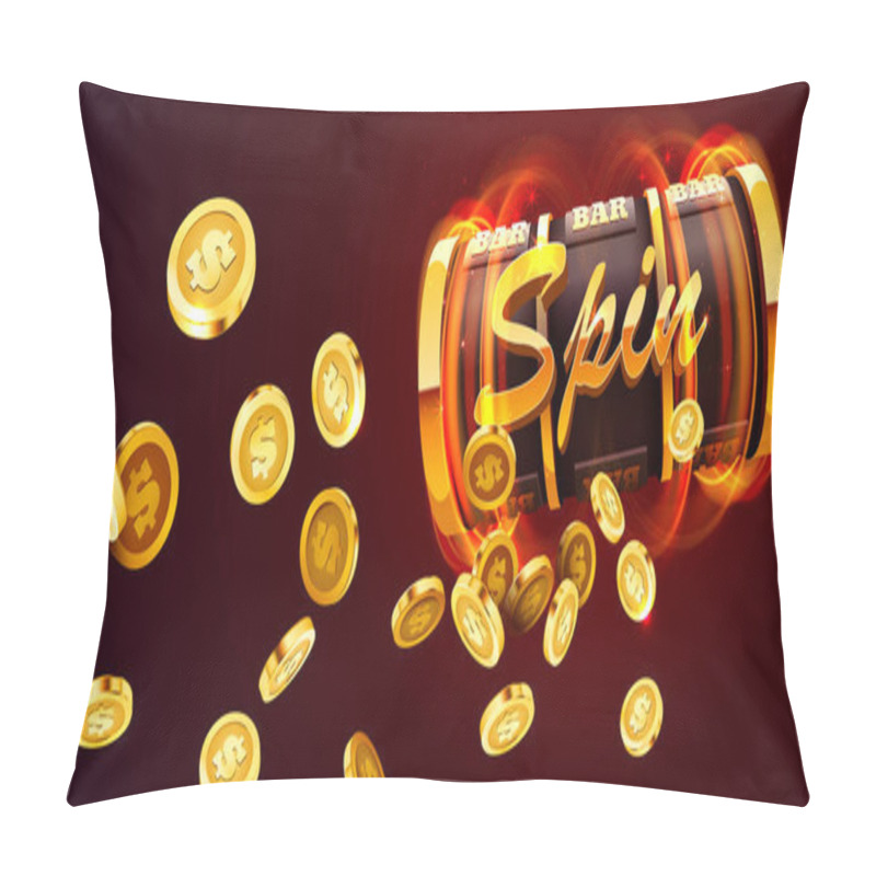 Personality  Golden Slot Machine Wins The Jackpot. 777 Big Win Concept. Casino Jackpot. Pillow Covers