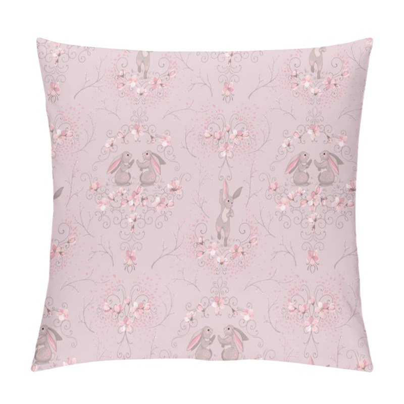 Personality  Vector Seamless Pattern With Bunnies And Floral Ornament Pillow Covers