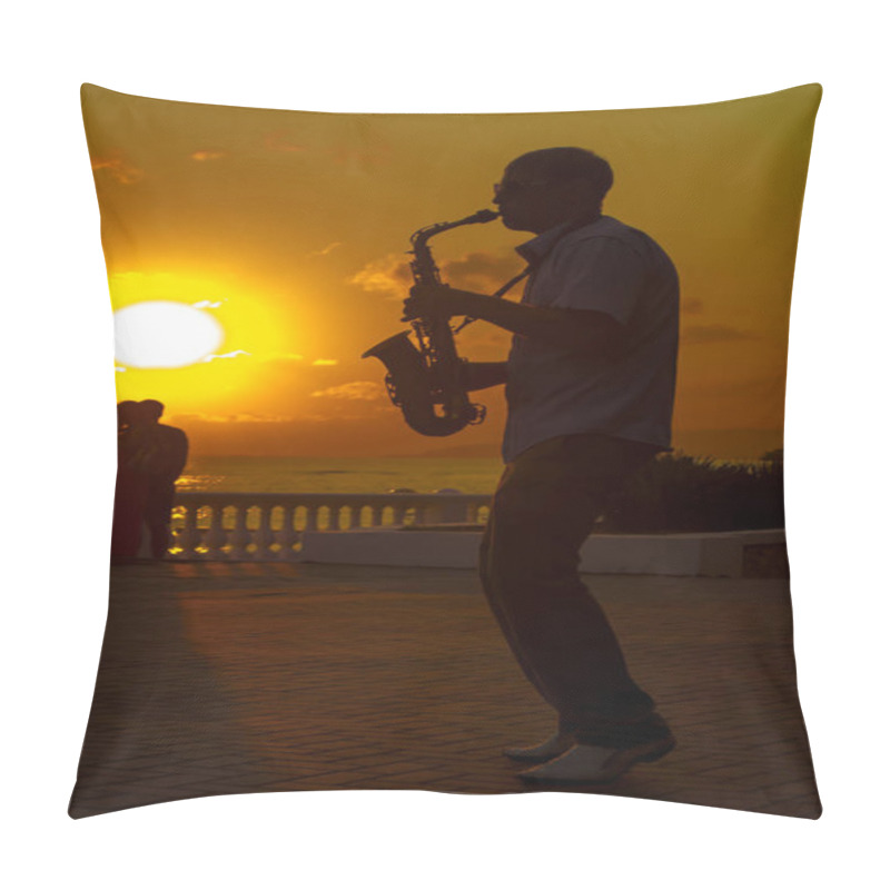 Personality  Divnomorsk, Russia - 30, June, 2015 A Street Musician Plays The Saxophone Pillow Covers