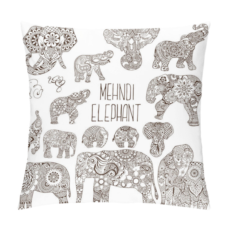 Personality  Elephants In The Style Of Mehendi. Pillow Covers