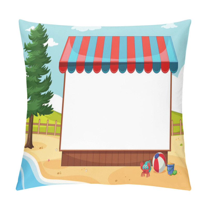 Personality  Blank Banner With Awning In Beach Scene Illustration Pillow Covers