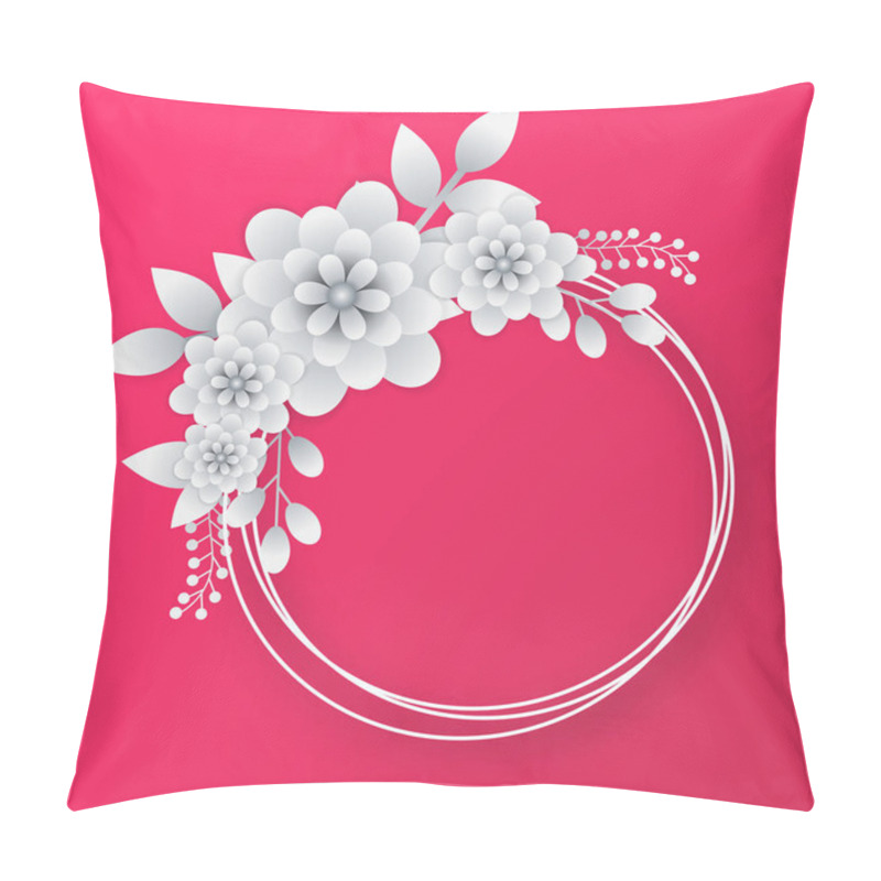 Personality  White Paper Flowers With Circular Frame On Pink Background.  Pillow Covers