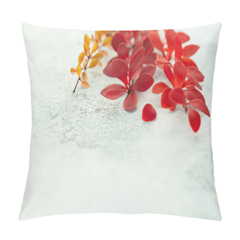 Personality  Autumn Branches With Red Fall Leaves On White Stucco Background Pillow Covers