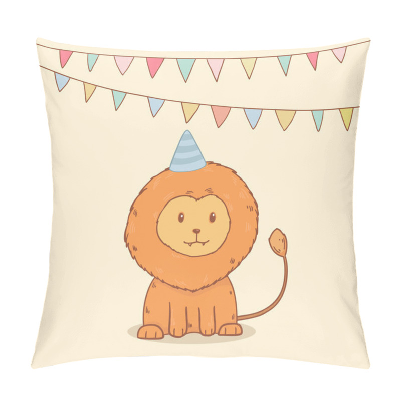 Personality  Cute Birthday Greeting Card With Party Flags And Lion Pillow Covers