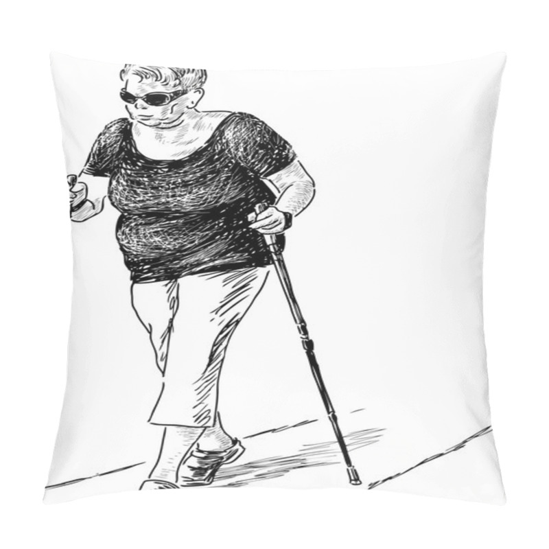 Personality   Elderly Woman At The Nordic Walk Pillow Covers