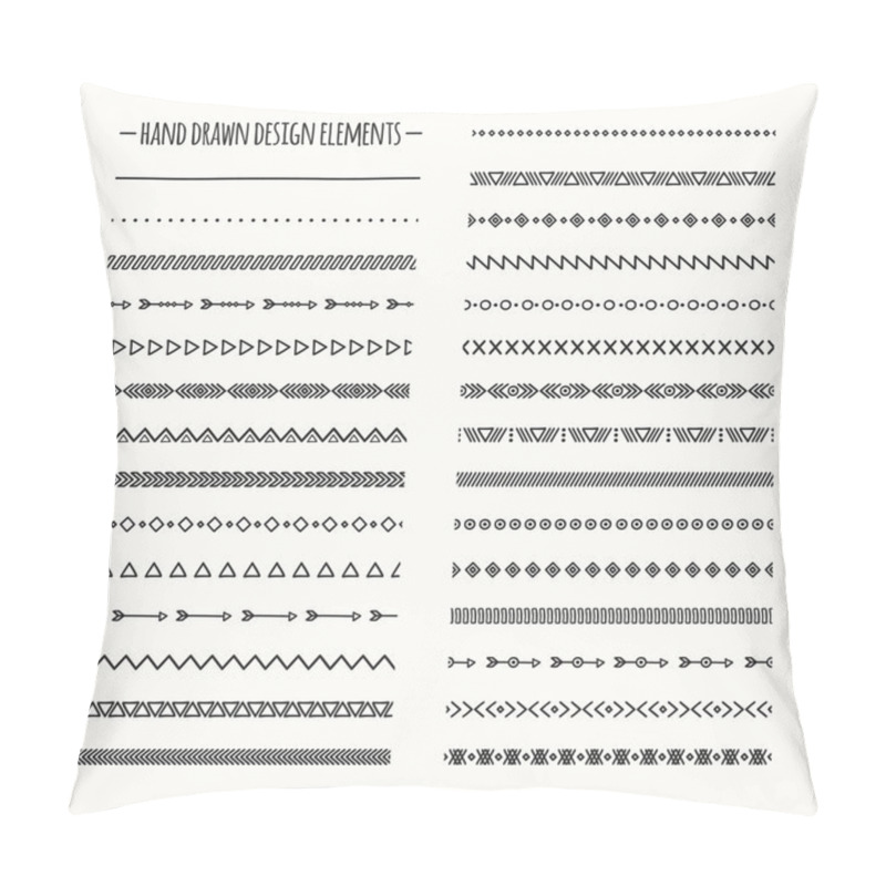 Personality  Ethnic Hand Drawn Vector Line Border Set And Hipster Scribble Design Element. Native Brushes. Aztec Geometric Monochrome Vintage Fashion Pattern For Design. Illustration. Trendy Doodle Style.  Pillow Covers