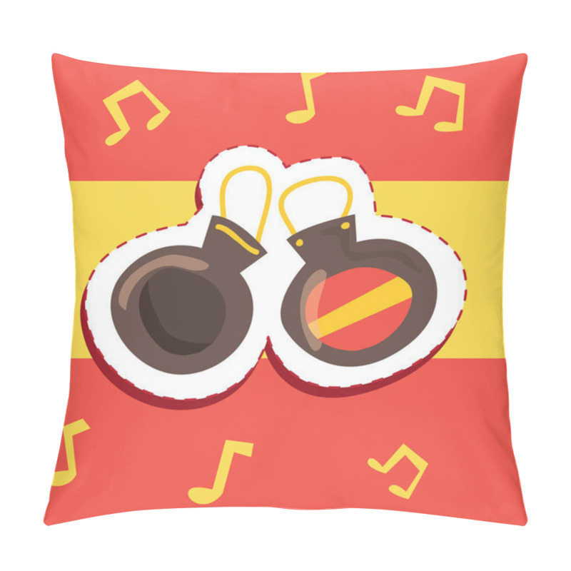 Personality  Cartoon Cute Spanish Castanets Sticker Patch Badge Design Illustration With Spain Flag Pillow Covers