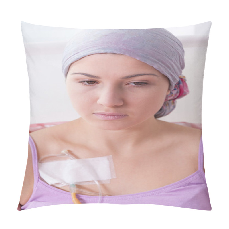 Personality  Young Woman Suffering From Cancer Pillow Covers