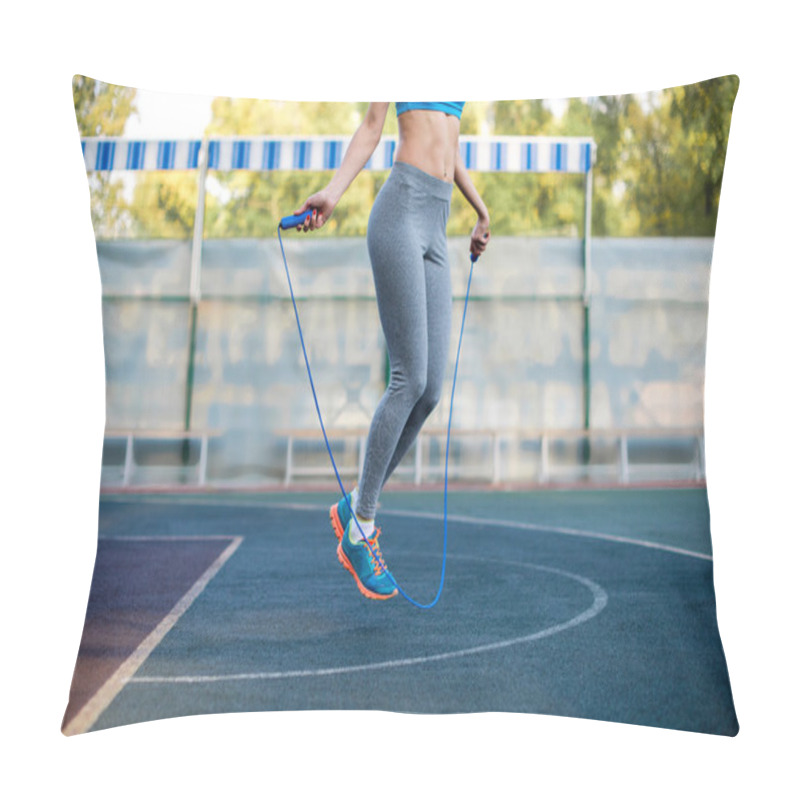 Personality  Athletic Woman Exercising With Rope Jumping Pillow Covers