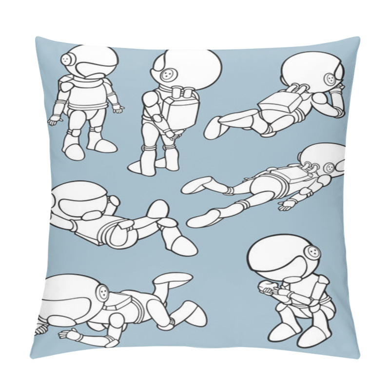 Personality  Set Of Astronauts In Different Poses. Vector Illustration. Pillow Covers