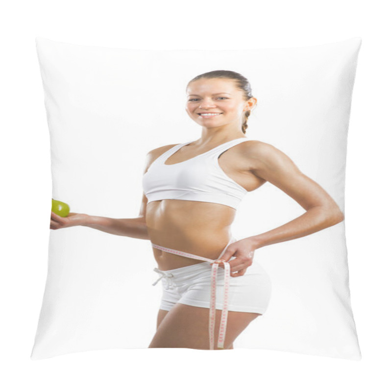 Personality  Young Athletic Woman Measuring Waist Pillow Covers