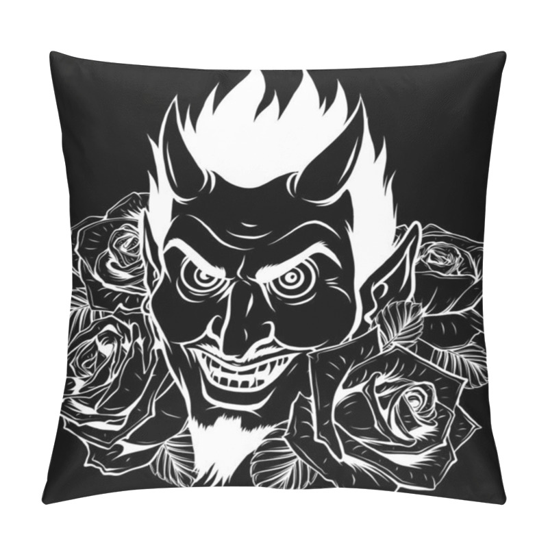 Personality  Graphic Vector Image Of A Demon Or Devil Silhouette In Black Background Pillow Covers