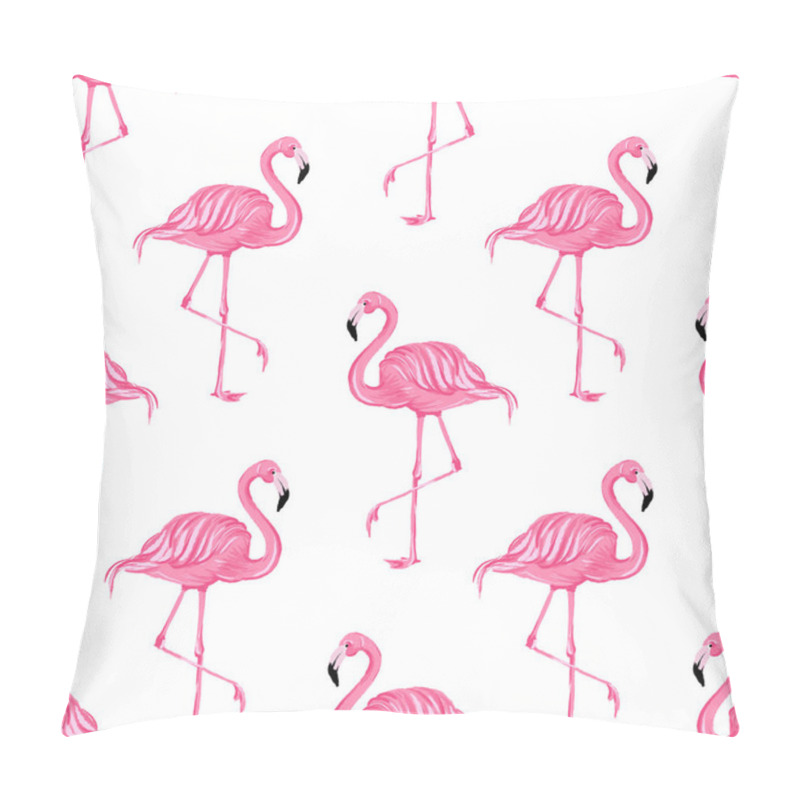 Personality  Beautiful Seamless Vector Tropical Pattern With Pink Flamingos On White Background. Abstract Summer Texture. Vector Illustratio Pillow Covers